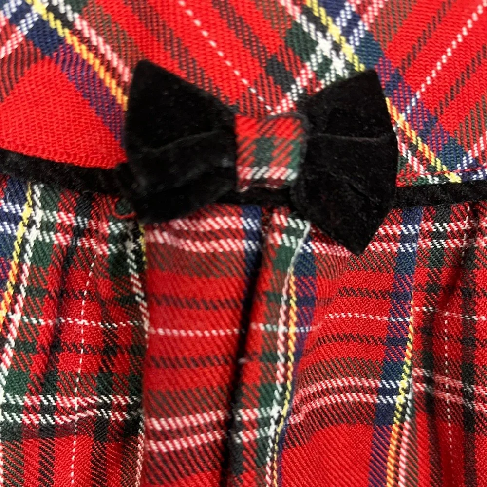 Youngland Red Christmas Plaid Baby Romper w Black Velvet Collar and Bow 3-6 mo